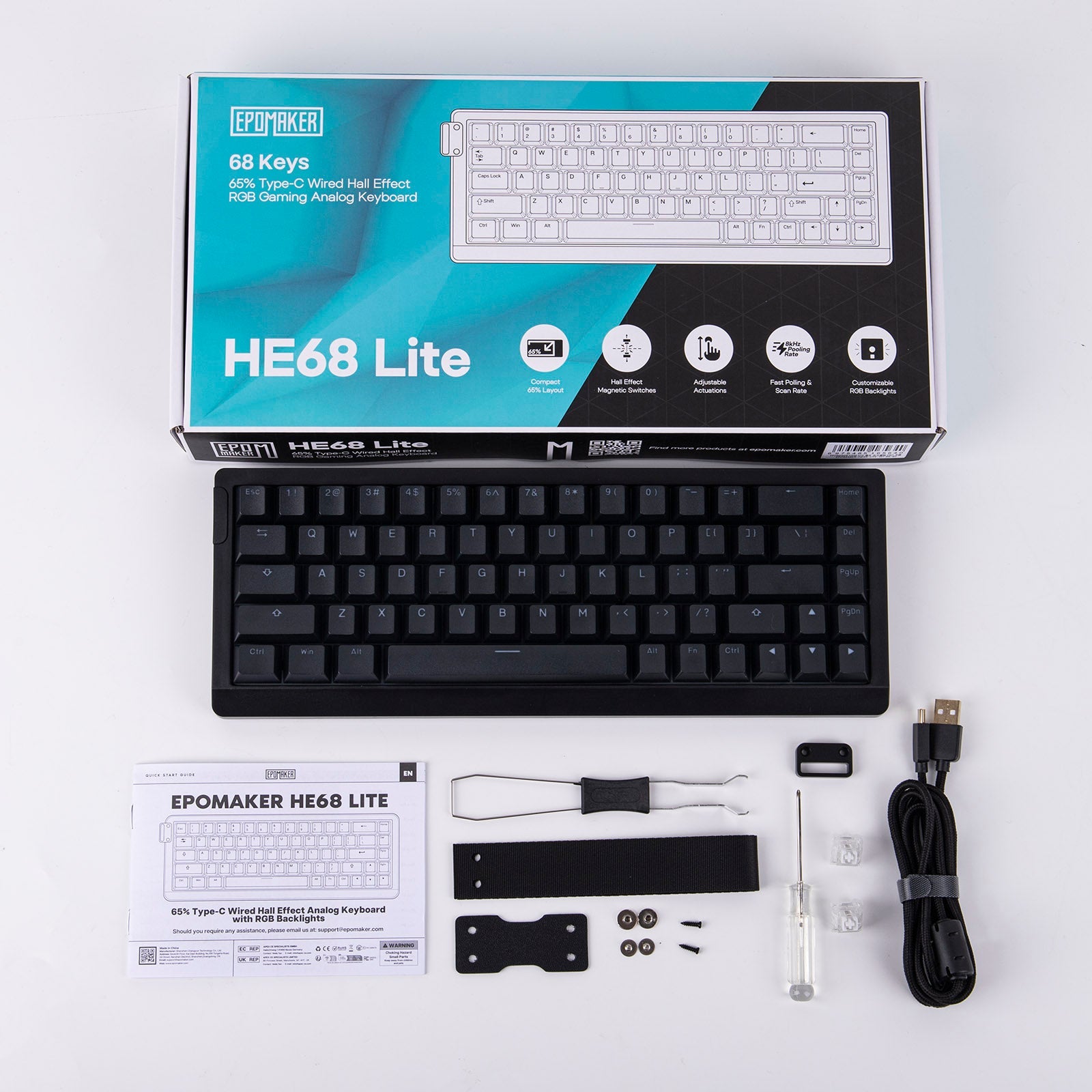 EPOMAKER HE68 Lite 65% Shine-Through A-RGB Magnetic Gaming Keyboard