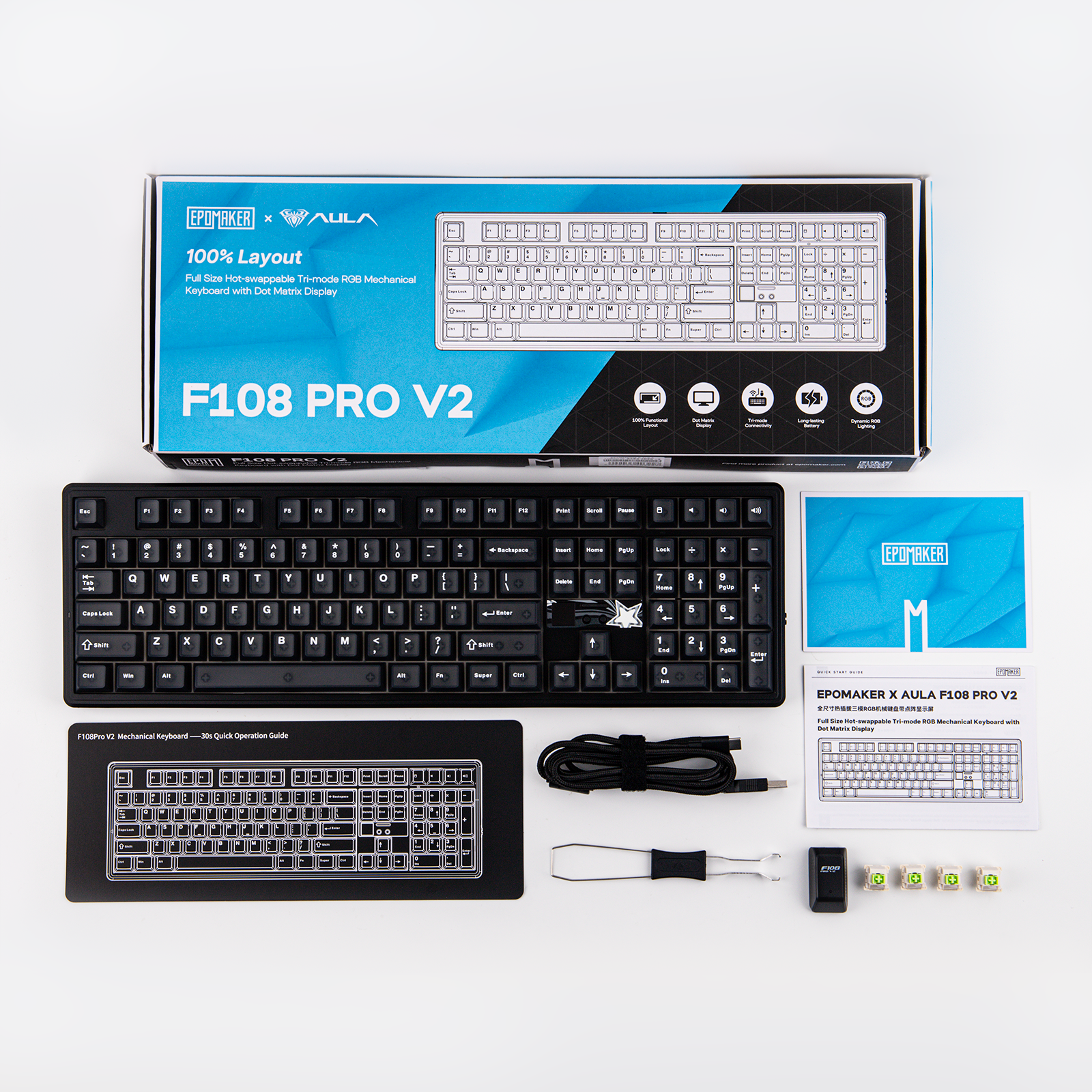 EPOMAKER X AULA F108 PRO V2 100% Full-Size Gasket Hot-Swap-fähige Kabellose Mechanische Gaming-Tastatur
