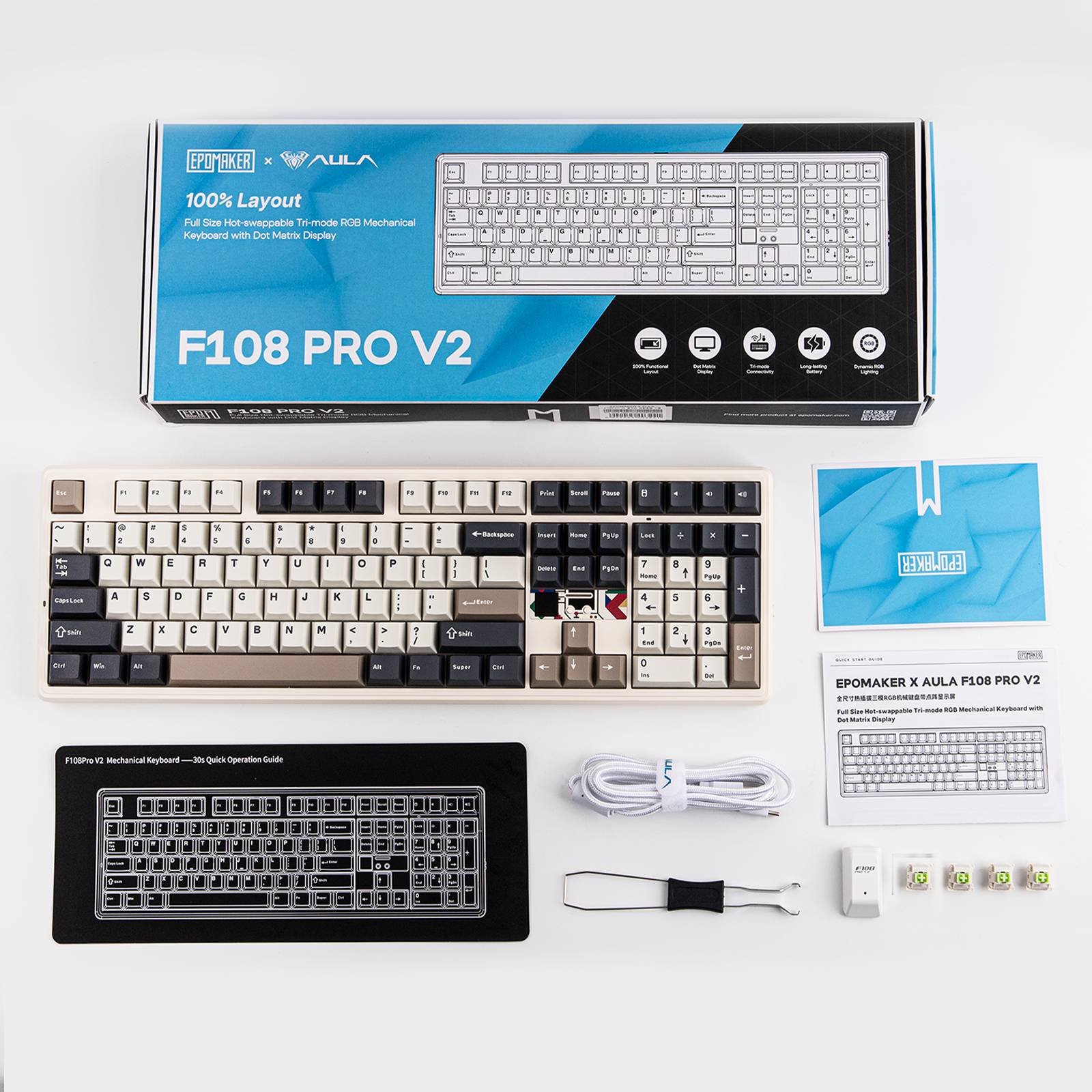 EPOMAKER X AULA F108 PRO V2 100% Full-Size Gasket Hot-Swap-fähige Kabellose Mechanische Gaming-Tastatur