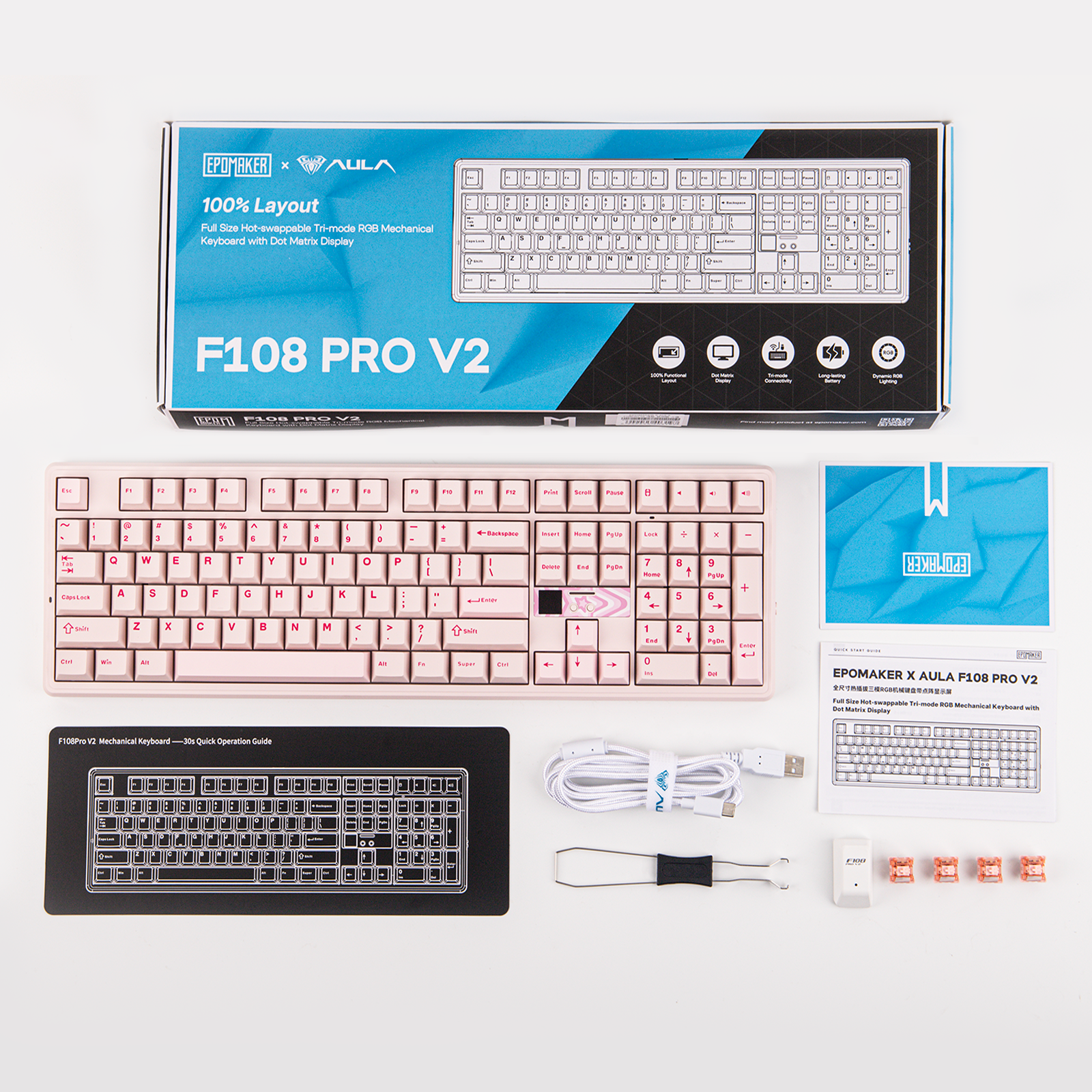 EPOMAKER X AULA F108 PRO V2 100% Full-Size Gasket Hot-Swap-fähige Kabellose Mechanische Gaming-Tastatur